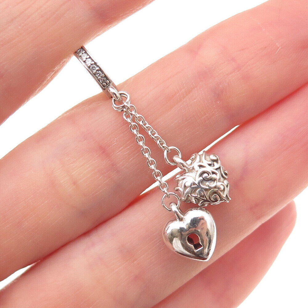 Pandora 925 Sterling Silver Round-Cut C Z Lock & Heart Dangle Charm